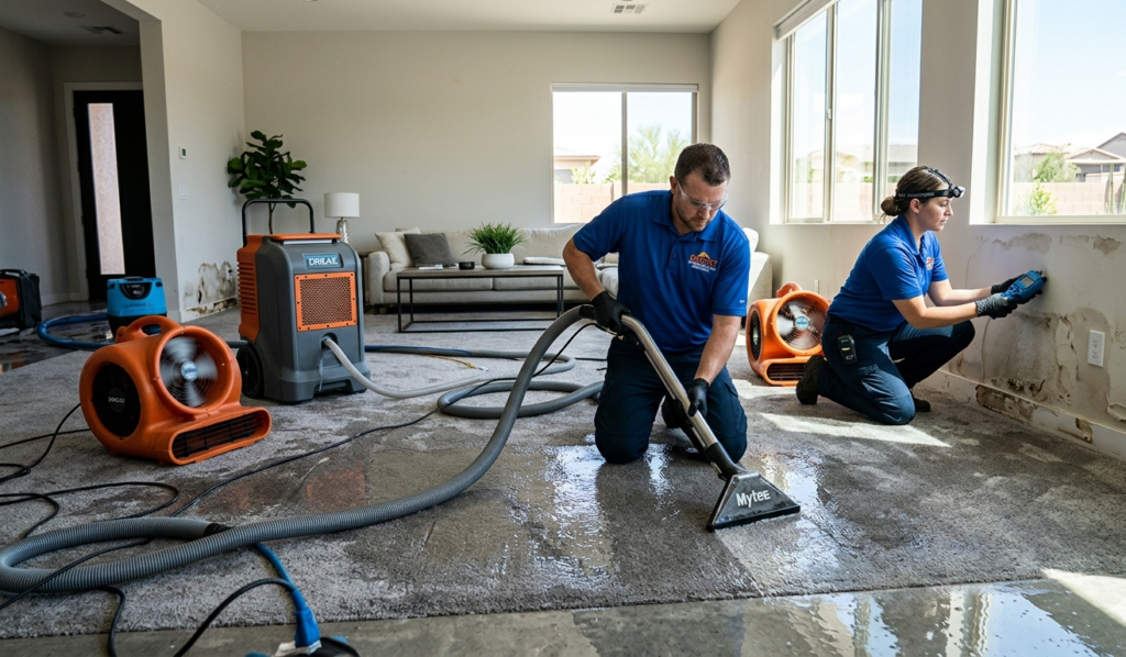 Emergency water extraction service in Phoenix removing flood water from home