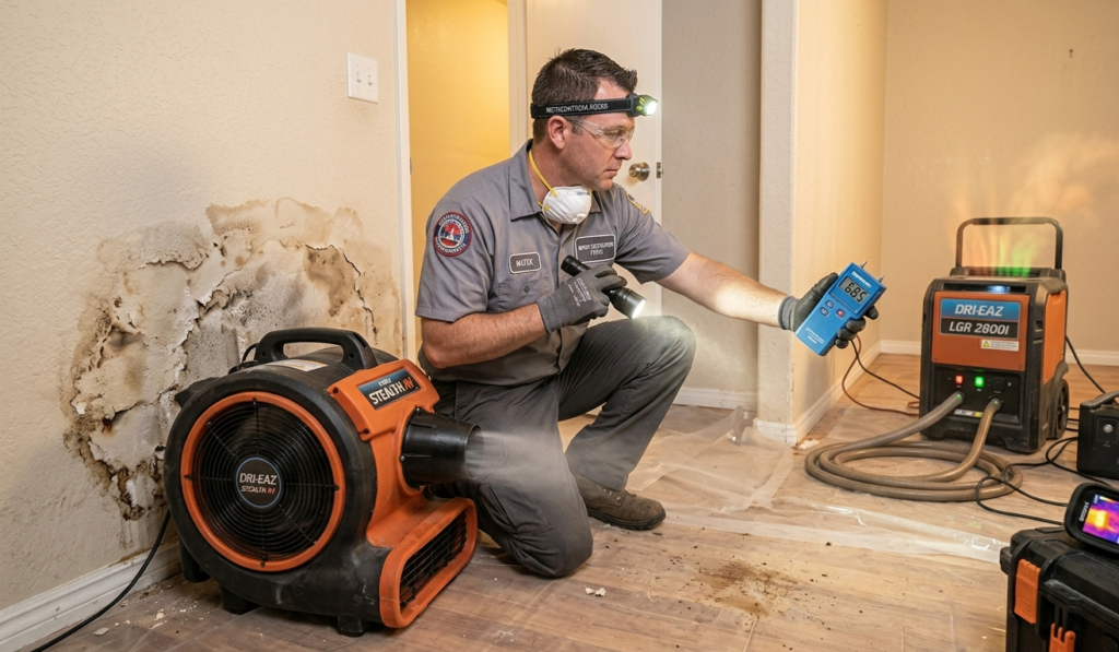 Professional wall dry out service using industrial air movers in Phoenix AZ